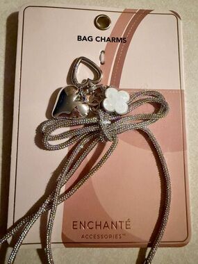 NEW Enchante Accessories Silver Heart Clover Bag Charm